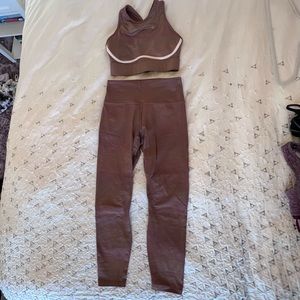 Fabletics matching subtle sparkle bronze activewear set